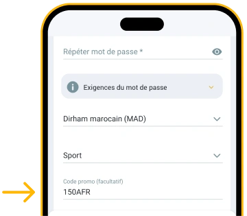 Saisir 150AFR dans l’espace code promo Télécharger Melbet Android