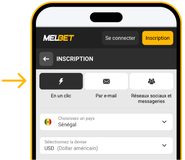 Sélectionner un mode de connexion Télécharger Melbet Android