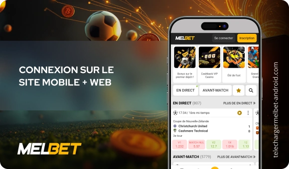 Connexion sur le site mobile + web Télécharger Melbet Android